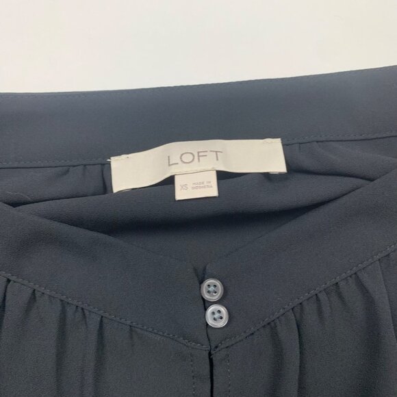 Loft XS Black Ruffle Sleeve Blouse Button Detail - Picture 3 of 6
